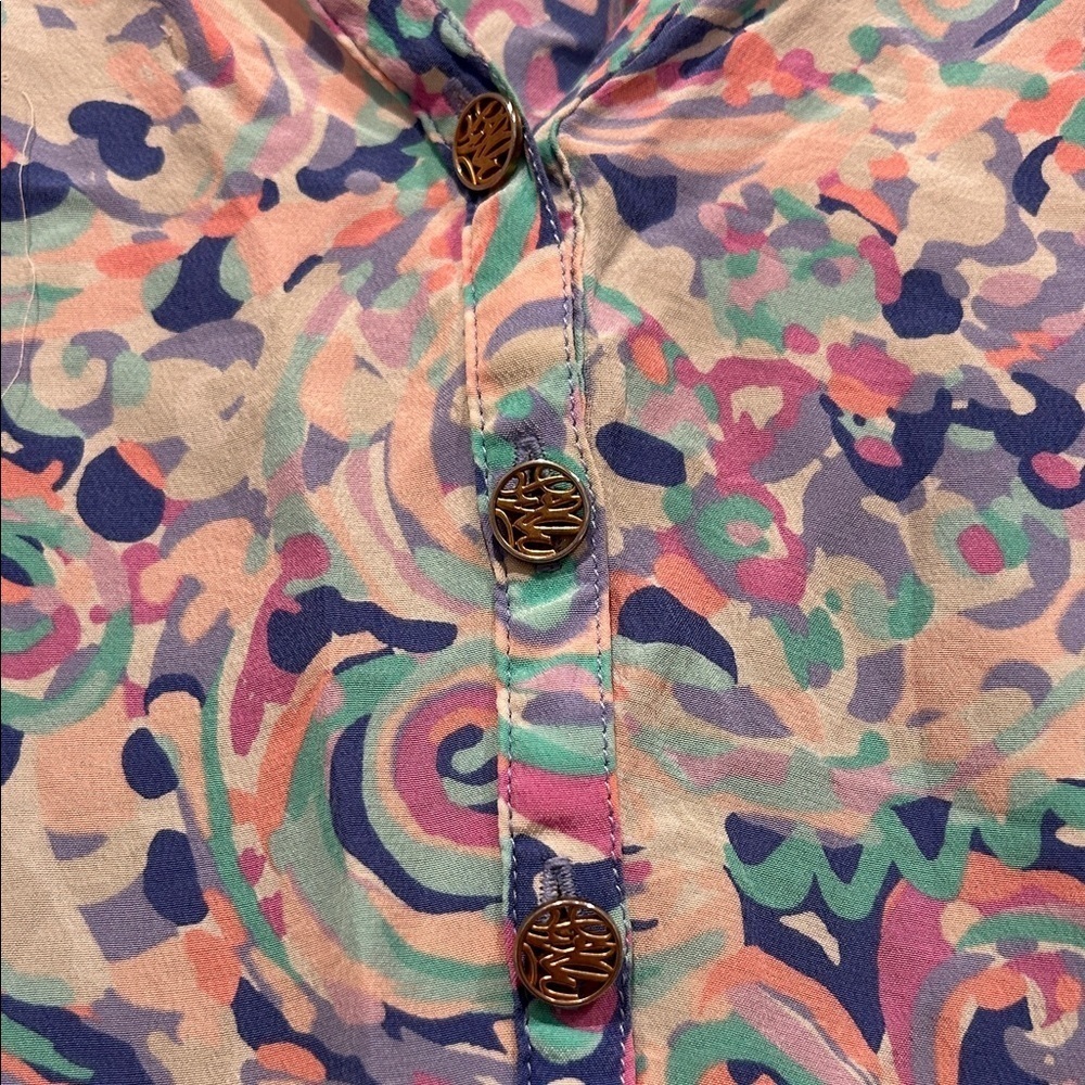 Lilly Pulitzer Slim Relaxed Bohemian Paisley Blouse Blue and Pink women’s XL - Picture 3 of 6